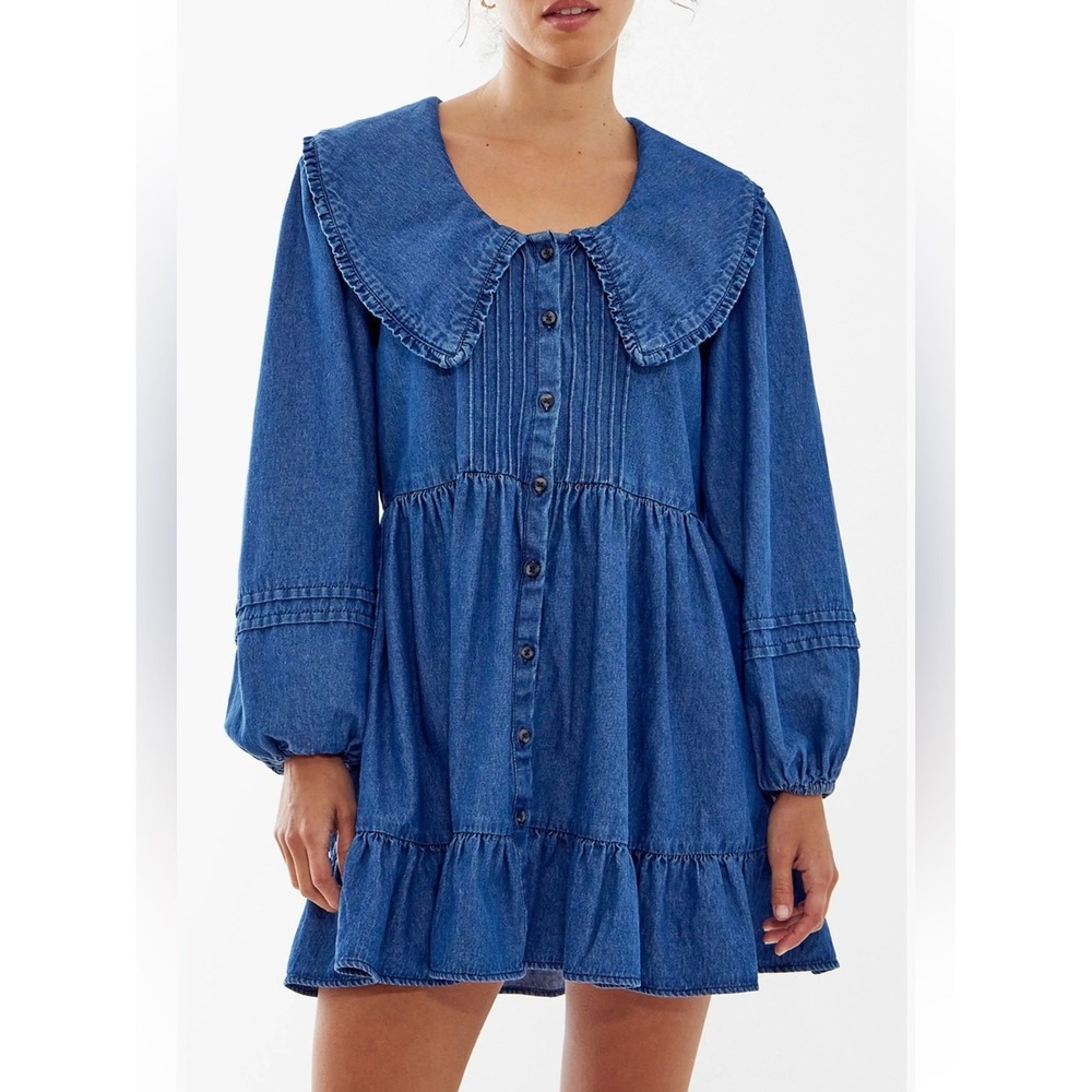 Urban Outfitters Kimchi Blue Long Sleeve Tiered Denim Dress large NWT